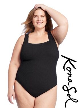 KONA SOL Full Coverage
Pucker Textured Square Neck
One Piece Swimsuit Plus Sz 20